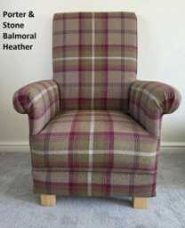 Handcrafted Tartan Children's Armchair Balmoral Fabric Grey Pink Purple Kids Boys Girls Chair Seat Ochre Blue Natural Red Gingham Checked - thumbnail 1