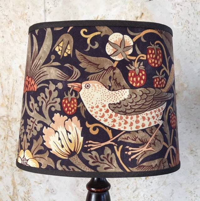 William Morris Strawberry Thief Grape - Small Handmade Oval Lampshade Table Lamp - image 1