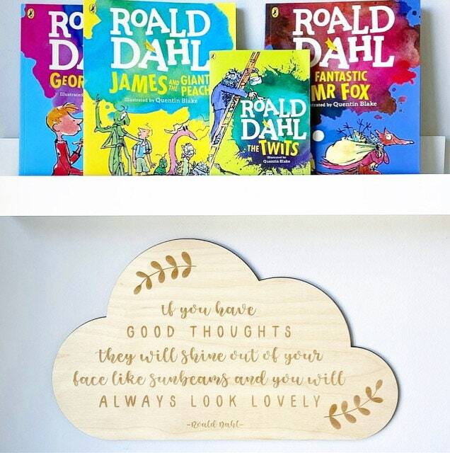 Good Thoughts Giant Roald Dahl Inspirational Cloud Wall Sign - Quote Nursery Decor Kids Bedroom Art Book Shelf - image 1