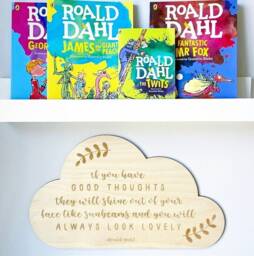 Good Thoughts Giant Roald Dahl Inspirational Cloud Wall Sign - Quote Nursery Decor Kids Bedroom Art Book Shelf - thumbnail 1