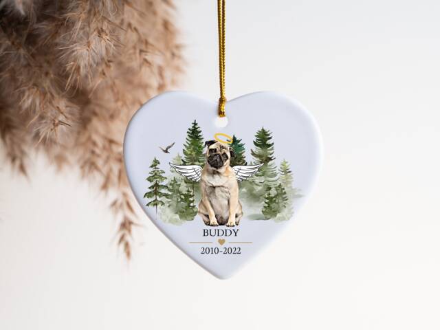 Pug, Dog Loss Gift, Pet Memorial Gift For Christmas, Keepsake Lover, Custom Ornament, Passed Away Angel - image 1