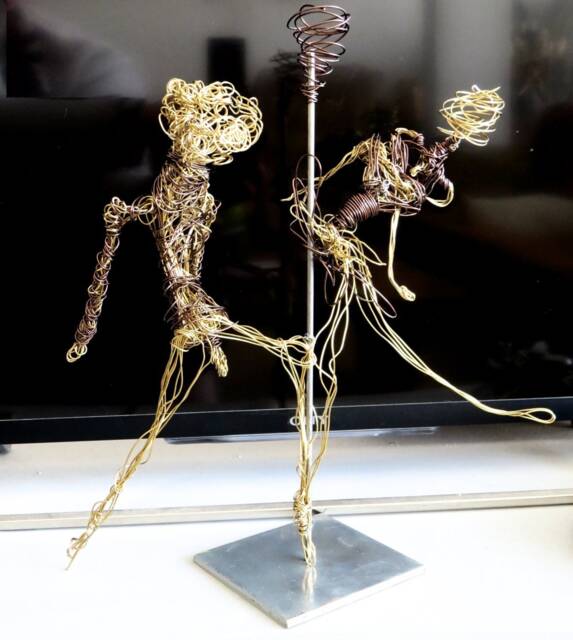 Steampunk Ballet Dancers. Wire Sculptures On Metal Stand Ooak/Metal Art Modern Contemporary Art - image 1