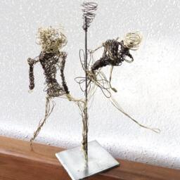 Steampunk Ballet Dancers. Wire Sculptures On Metal Stand Ooak/Metal Art Modern Contemporary Art - thumbnail 4