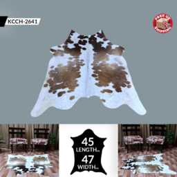 Large Premium Brown & White Cowhide Rug - Statement Hair-On Leather For Chic Interiors - thumbnail 2