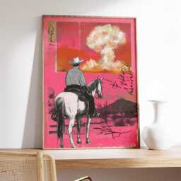 Cowboy Wall Art, Pop Art Style Poster, Western Desert Print, Pink Modern Artwork, Retro Americana Decor, Surreal Contemporary - thumbnail 2