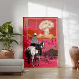Cowboy Wall Art, Pop Art Style Poster, Western Desert Print, Pink Modern Artwork, Retro Americana Decor, Surreal Contemporary - thumbnail 3
