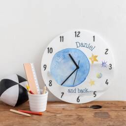 Moon & Stars Personalised Bedroom Wall Clock - Children's Gift With Name Illustrated Clock- New Baby Nursery - thumbnail 2