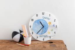 Moon & Stars Personalised Bedroom Wall Clock - Children's Gift With Name Illustrated Clock- New Baby Nursery - thumbnail 1