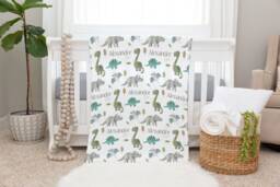 Dinosaur Personalized Baby Blanket Gifts Shower Gift Newborn Watch Me Grow Boy - thumbnail 1