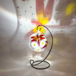 Red Dragonflies Hand Painted Glass Candle Holder - Good Luck, Strength & Passion Symbol - thumbnail 4