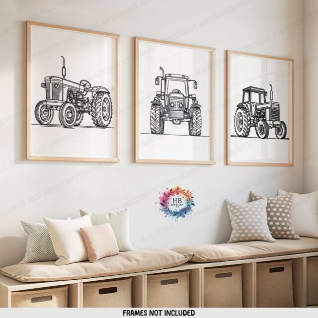 Minimalist Tractor Print Set - 3 Line Drawing Posters - Boys Bedroom Artwork Farm Wall Art Tractors Poster Farmyard Nursery Decor Gift - image 1