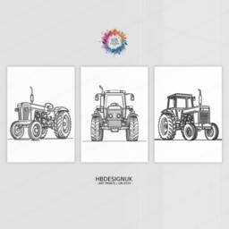 Minimalist Tractor Print Set - 3 Line Drawing Posters - Boys Bedroom Artwork Farm Wall Art Tractors Poster Farmyard Nursery Decor Gift - thumbnail 2
