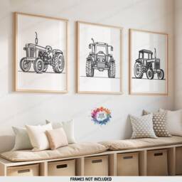 Minimalist Tractor Print Set - 3 Line Drawing Posters - Boys Bedroom Artwork Farm Wall Art Tractors Poster Farmyard Nursery Decor Gift - thumbnail 1