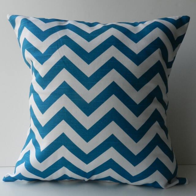 New 18x18 Inch Designer Handmade Pillow Case in Turquoise Blue Chevron Pattern