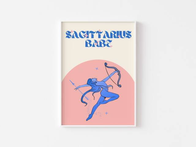 Sagittarius Babe Print Retro Y2K Zodiac Astrology Poster - image 1