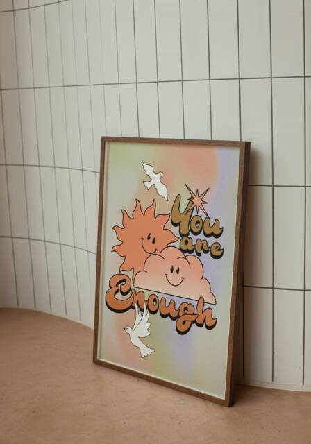 You Are Enough Gradient Print - Blur, Pastel Gradient, Positive Affirmation, Clouds, Retro Psychedelic, Y2K Art, Home, Quote - image 1