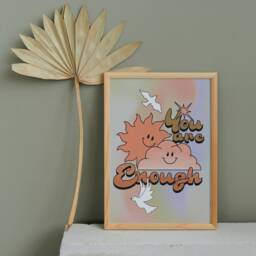You Are Enough Gradient Print - Blur, Pastel Gradient, Positive Affirmation, Clouds, Retro Psychedelic, Y2K Art, Home, Quote - thumbnail 2