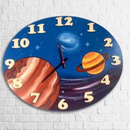 Hand-Painted Wooden Space Clock, Astronaut Nursery Decor, Montessori Learning Tool - thumbnail 2