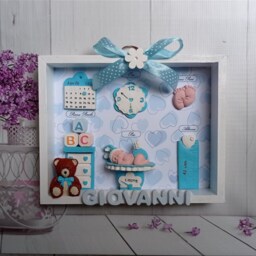 Picture Newborn/Quadretto Nascita Benvenuto Piccolino Fiocco Pink Baby Light Blue - thumbnail 2