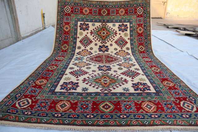 Afghan Area Rug 5'0x7'4 Feet Kazak Hand Knotted New Luxury Rug - Medallion Turkish Geometric For Livingroom - image 1