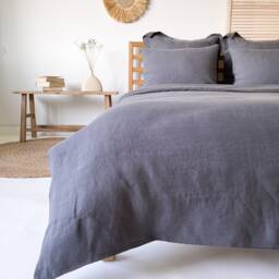 Washed Linen Duvet Cover in Dark Gray, Flax Bed Linen, Sustainable Bedroom Decor, 100% European Full, Twin, King, Queen, Cal - thumbnail 2
