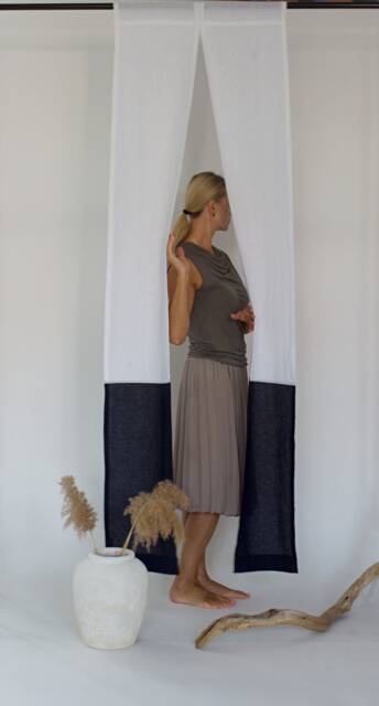 White Linen Noren Curtain Japanese Doorway Divider, Custom Colors - image 1