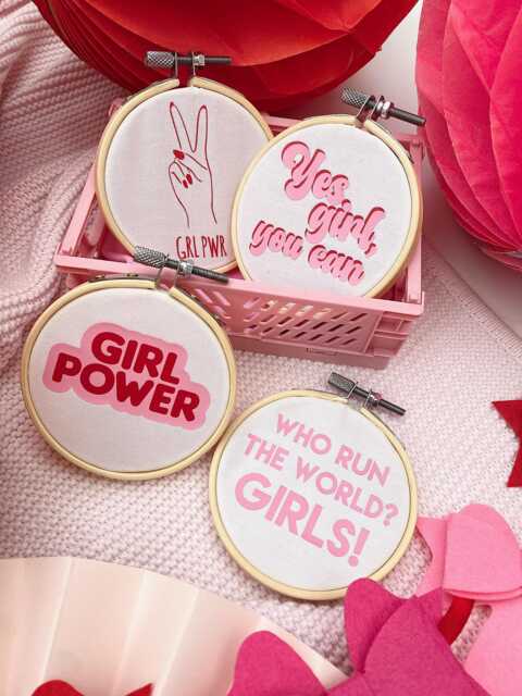 Girl Power Mini Embroidery Hoop Shelf Decor, Girls Room Wall New Baby Gift, Female Positivity Feminist Home Decor Gift - image 1