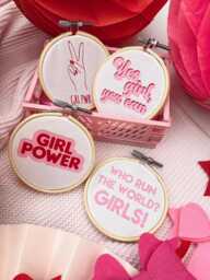 Girl Power Mini Embroidery Hoop Shelf Decor, Girls Room Wall New Baby Gift, Female Positivity Feminist Home Decor Gift - thumbnail 1
