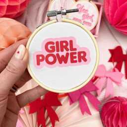 Girl Power Mini Embroidery Hoop Shelf Decor, Girls Room Wall New Baby Gift, Female Positivity Feminist Home Decor Gift - thumbnail 3