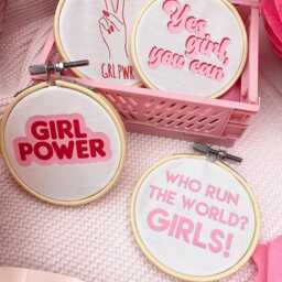 Girl Power Mini Embroidery Hoop Shelf Decor, Girls Room Wall New Baby Gift, Female Positivity Feminist Home Decor Gift - thumbnail 2