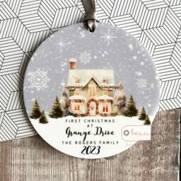 Personalised First Christmas At Address in New Home House Home Gift Design Acrylic Or Ceramic Round Ornament Keepsake - thumbnail 1