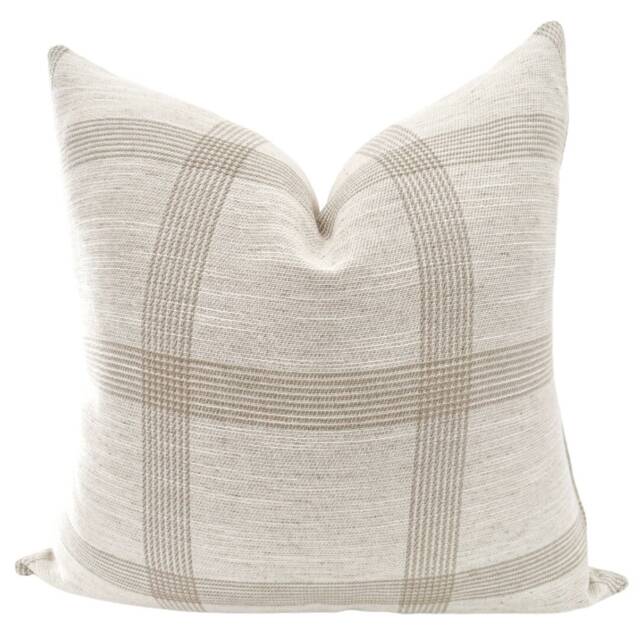 Linen Windowpane Pillow Cover, Cream Designer Cushion Modern Farmhouse Style, Hackner Home - image 1