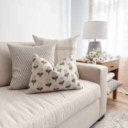 Linen Windowpane Pillow Cover, Cream Designer Cushion Modern Farmhouse Style, Hackner Home - thumbnail 3