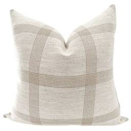 Linen Windowpane Pillow Cover, Cream Designer Cushion Modern Farmhouse Style, Hackner Home - thumbnail 1
