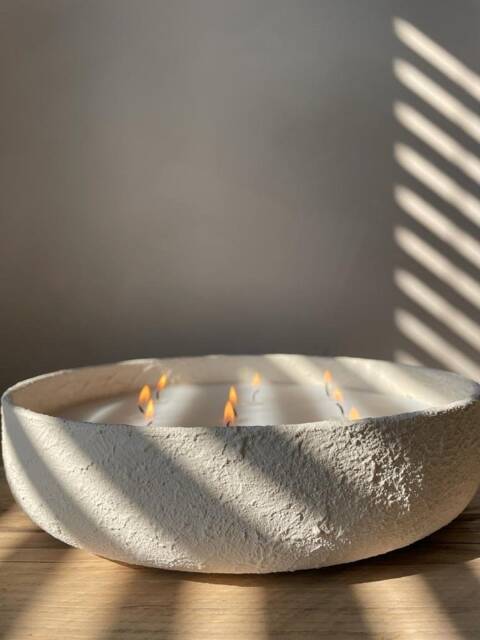 Rustic Hand Painted Extra Large 9 Wick Candle - Textured Stone Effect Bowl. Housewarming Gift, Birthday Gift, Beautiful Scented - image 1