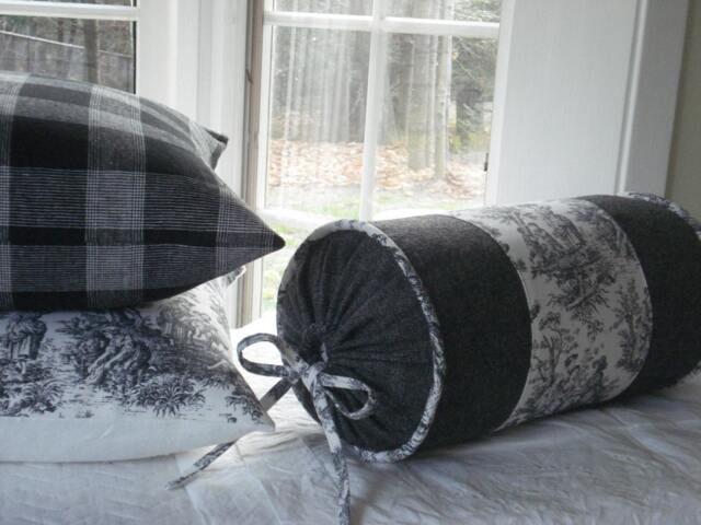 Black Toile Bolster Pillow Cover, Salt & Pepper Tweed - image 1