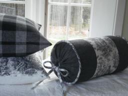 Black Toile Bolster Pillow Cover, Salt & Pepper Tweed - thumbnail 1