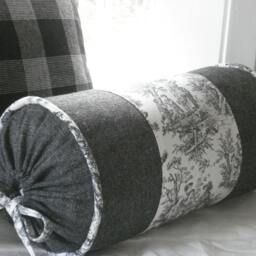 Black Toile Bolster Pillow Cover, Salt & Pepper Tweed - thumbnail 3