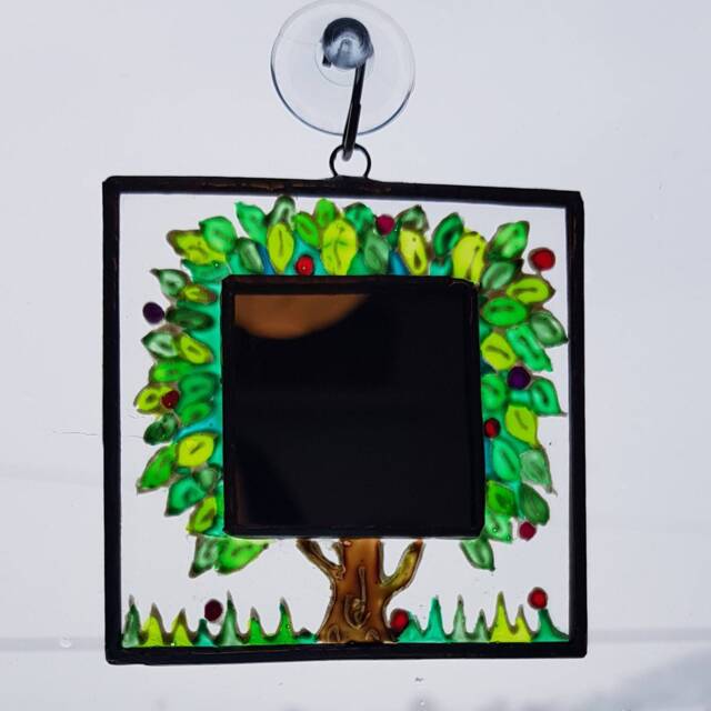 Tiny Painted Glass Mirror With Tree & Bag. Birthday Gift. Christmas Anytime Suitable For Older Children, Teenagers Adults - image 1