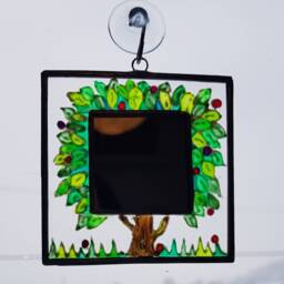 Tiny Painted Glass Mirror With Tree & Bag. Birthday Gift. Christmas Anytime Suitable For Older Children, Teenagers Adults - thumbnail 1