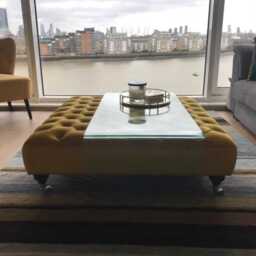 Chesterfield Plush Velvet Footstool - Deep Buttoned Ottoman With Mahogany Legs - thumbnail 3