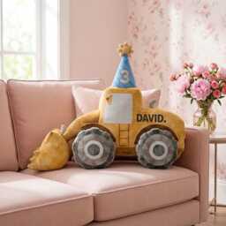 Personalized Excavator Pillow, Custom Face Shaped Names Bulldozer Toddler Nursery Decor, Boy Birthday Gift - thumbnail 4