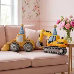 Personalized Excavator Pillow, Custom Face Shaped Names Bulldozer Toddler Nursery Decor, Boy Birthday Gift - thumbnail 2