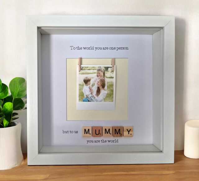 Mum & Children Photo Frame With Wooden Scrabble Tiles - Mummy Son Mother Daughter - image 1