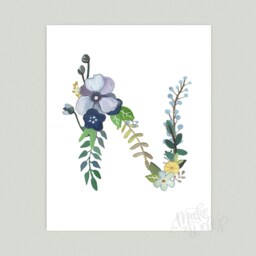 Floral Letter N Art Print Hand-Painted Nursery Decor - thumbnail 2