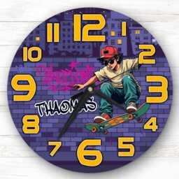 Boys Skateboarding Personalised Gift For Kid's Bedroom Clock - Kids Clock, Children's Decor, Custom Wall