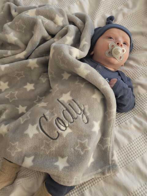 Personalized Baby Blanket Embroidered Name, Stars, Newborn Gift - image 1