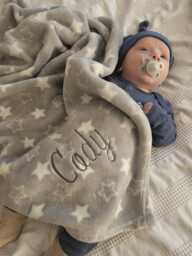 Personalized Baby Blanket Embroidered Name, Stars, Newborn Gift - thumbnail 1