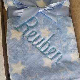 Personalized Baby Blanket Embroidered Name, Stars, Newborn Gift - thumbnail 3