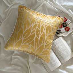 Mimosa Yellow, Burnout Velvet Nature & Floral Pattern, Contemporary Throw Pillow Cover/Euro Sham - Yellow Leaves - thumbnail 3